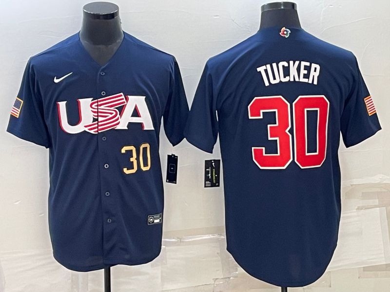 Men 2023 World Cub USA 30 Tucker Blue Nike MLB Jersey3